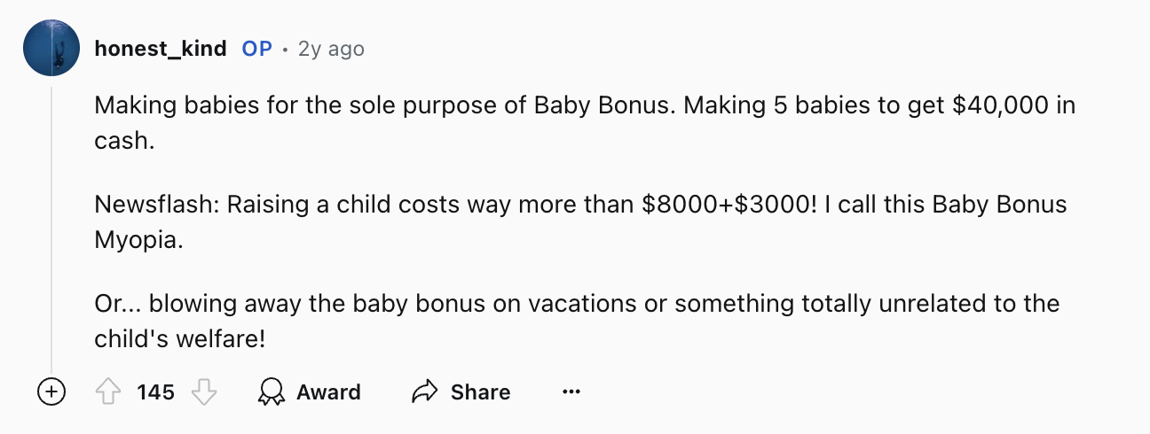 having babies just for the baby bonus