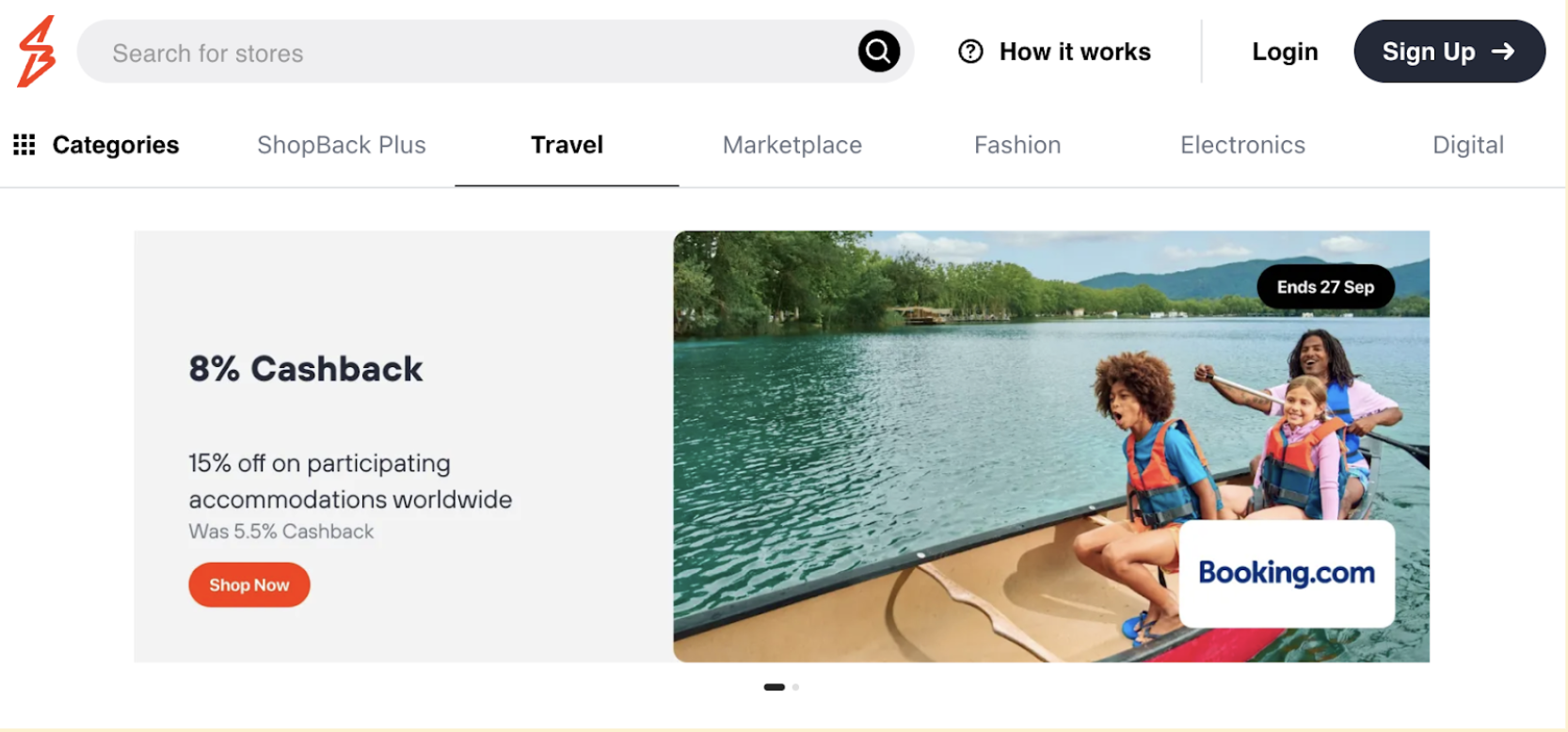 search for travel platform or merchant on shopback
