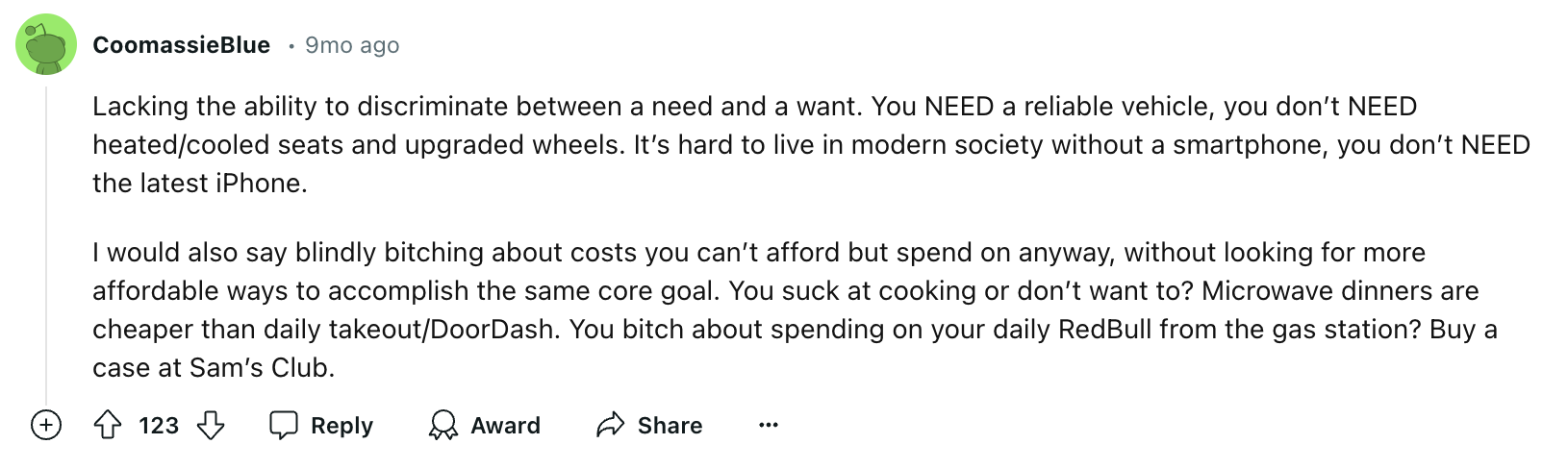 differentiate between needs and wants money
