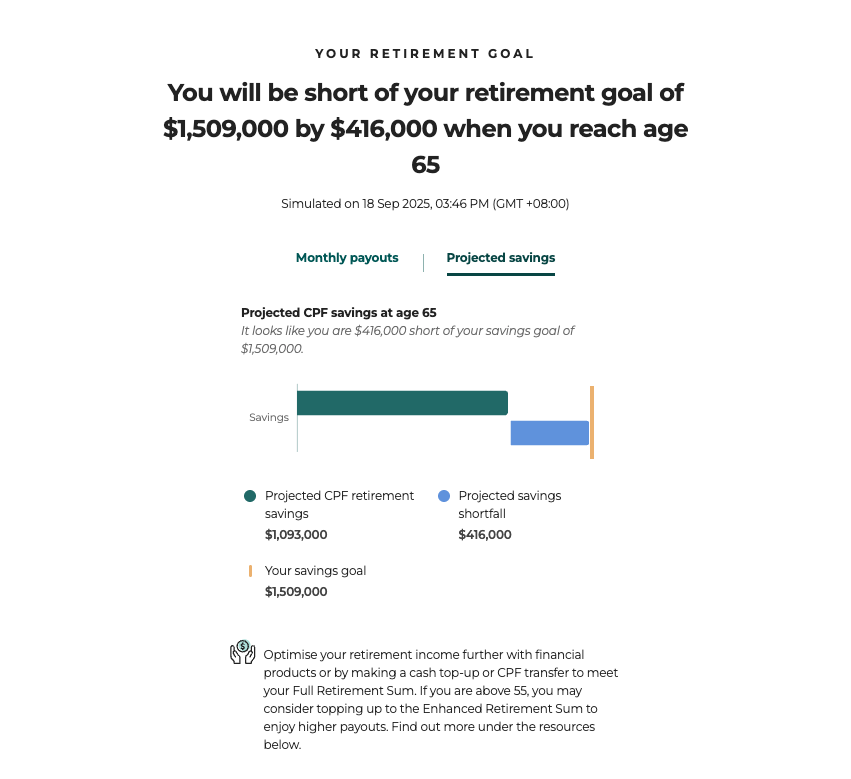 cpf home purchase planner retirement savings shortfall