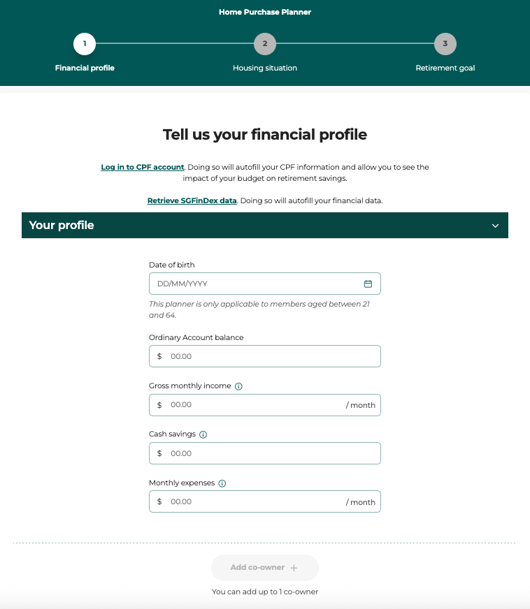 cpf home purchase planner financial profile
