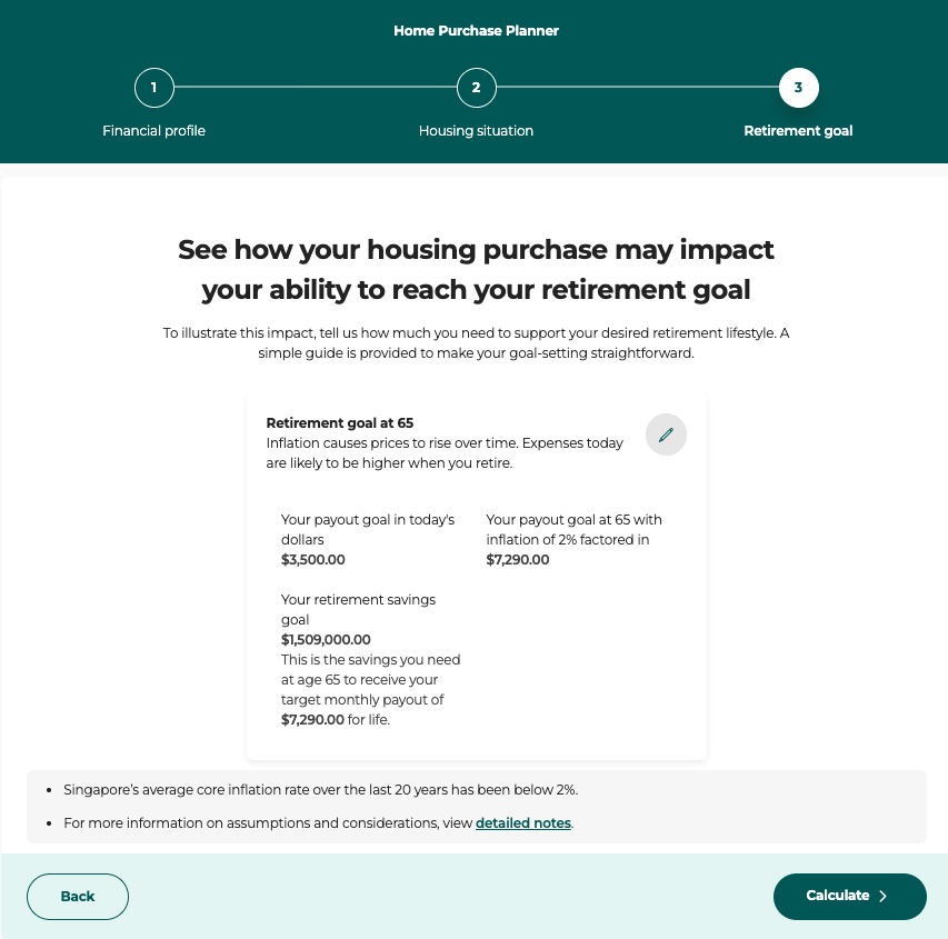 cpf home purchase planner retirement goal results