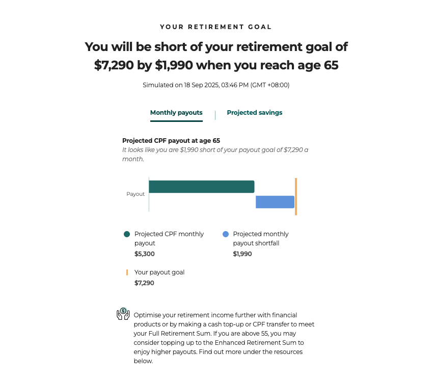 cpf home purchase planner retirement goal shortfall