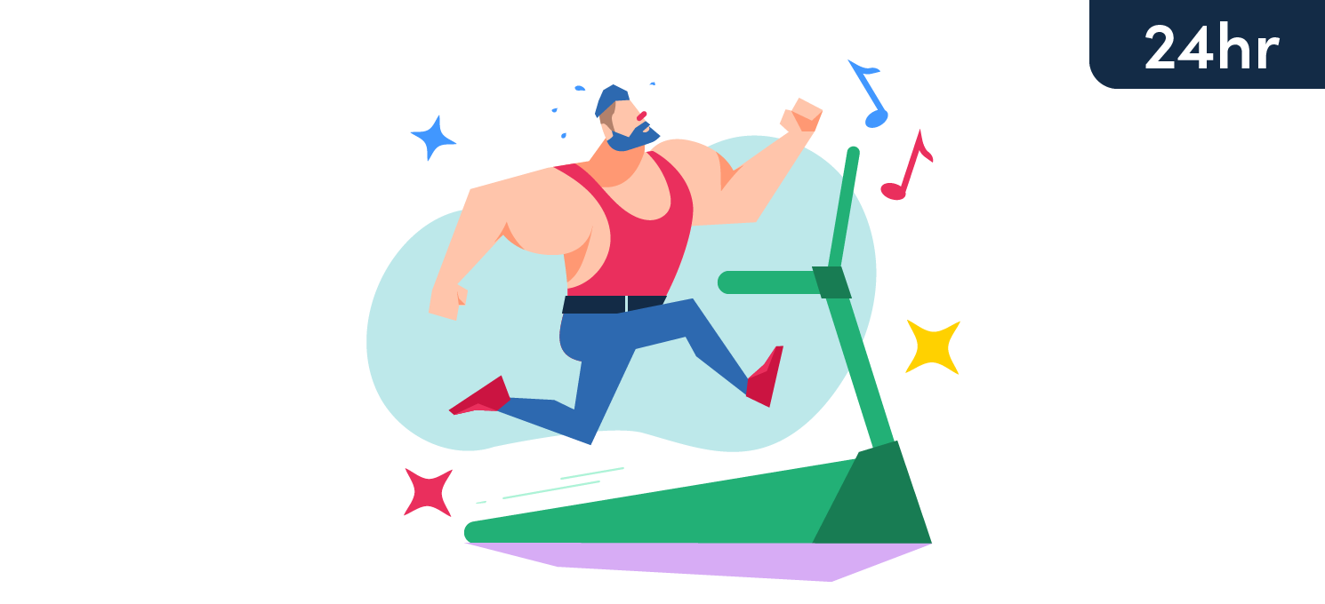 cartoon man running on treadmill