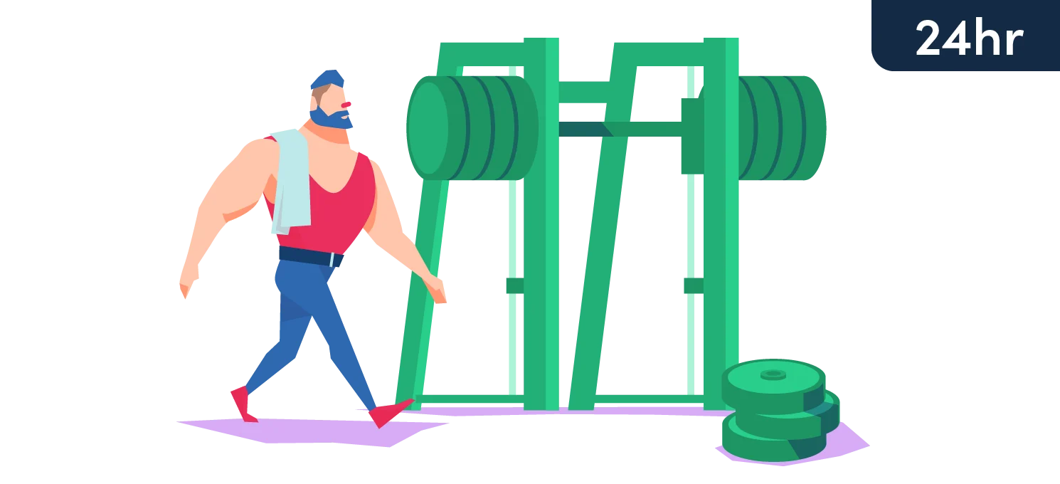 cartoon man at smith machine