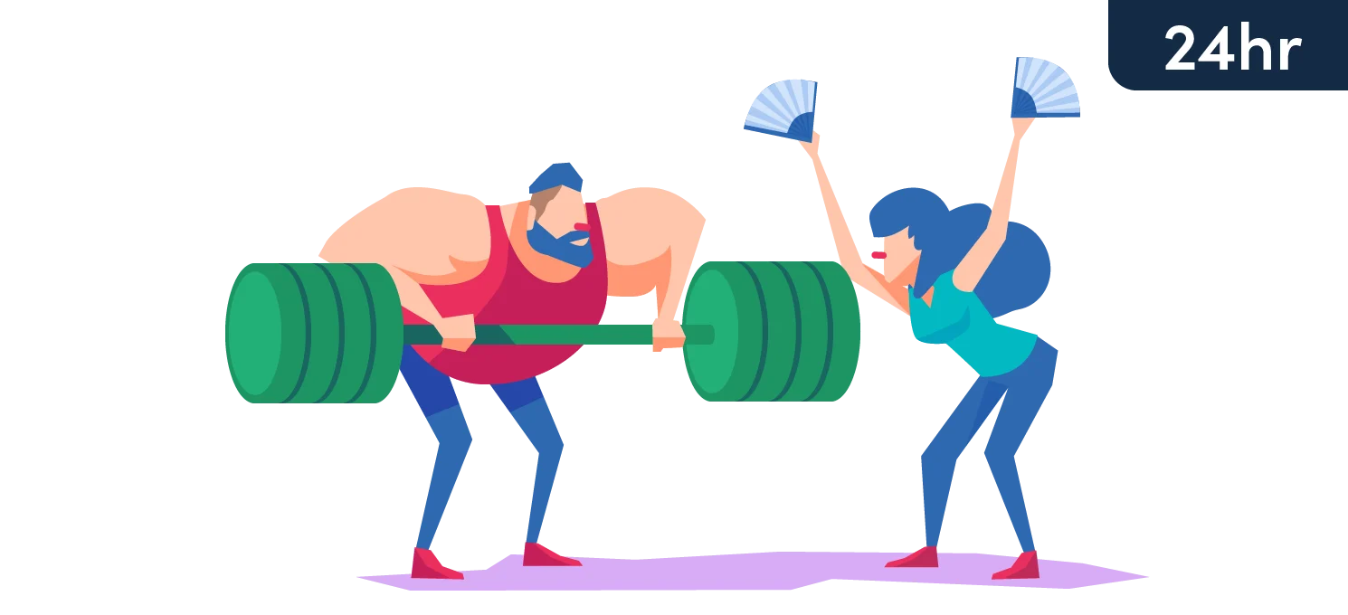 cartoon man lifting with cheerleader