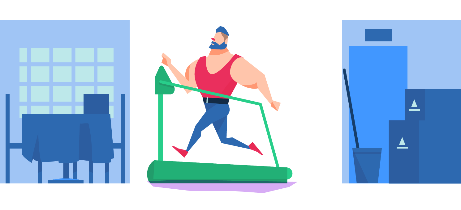 cartoon man on threadmill