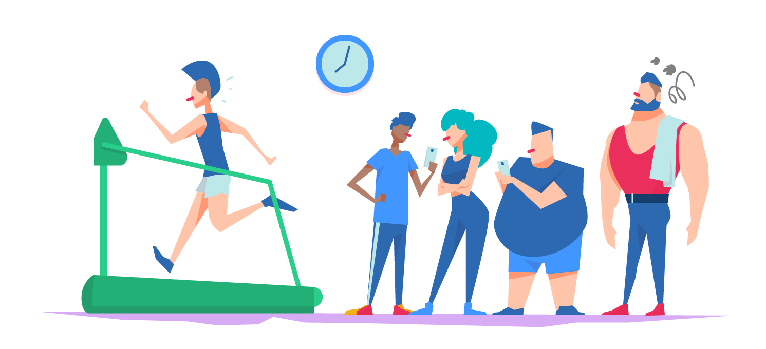 people waiting for the treadmill cartoon