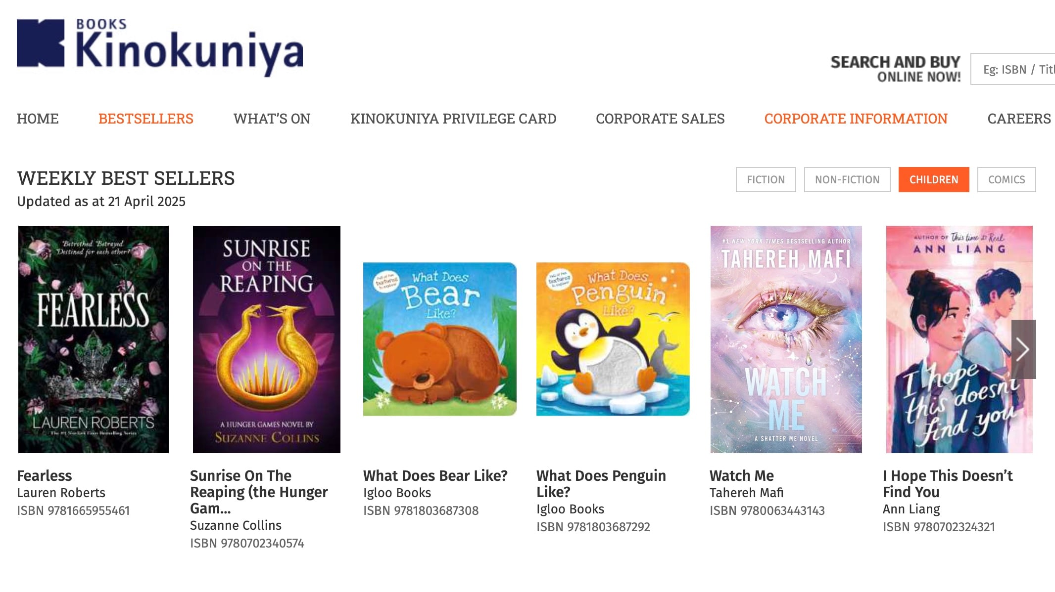 kinokuniya children bestsellers