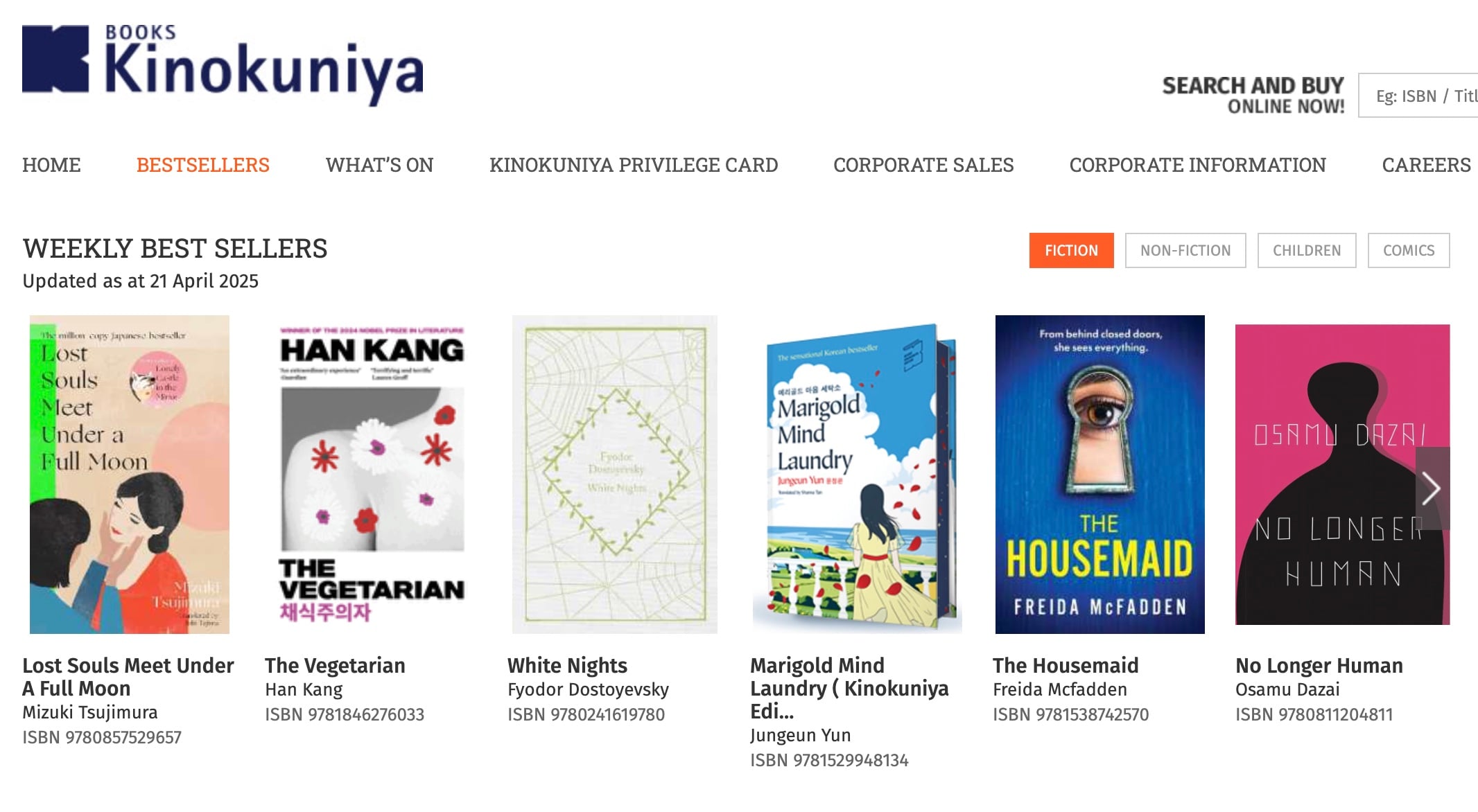 kinokuniya fiction bestsellers