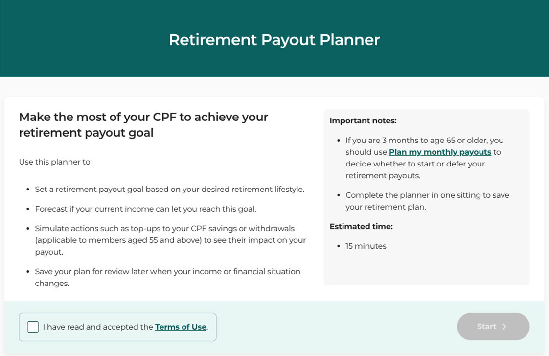 plan with cpf retirement payout planner