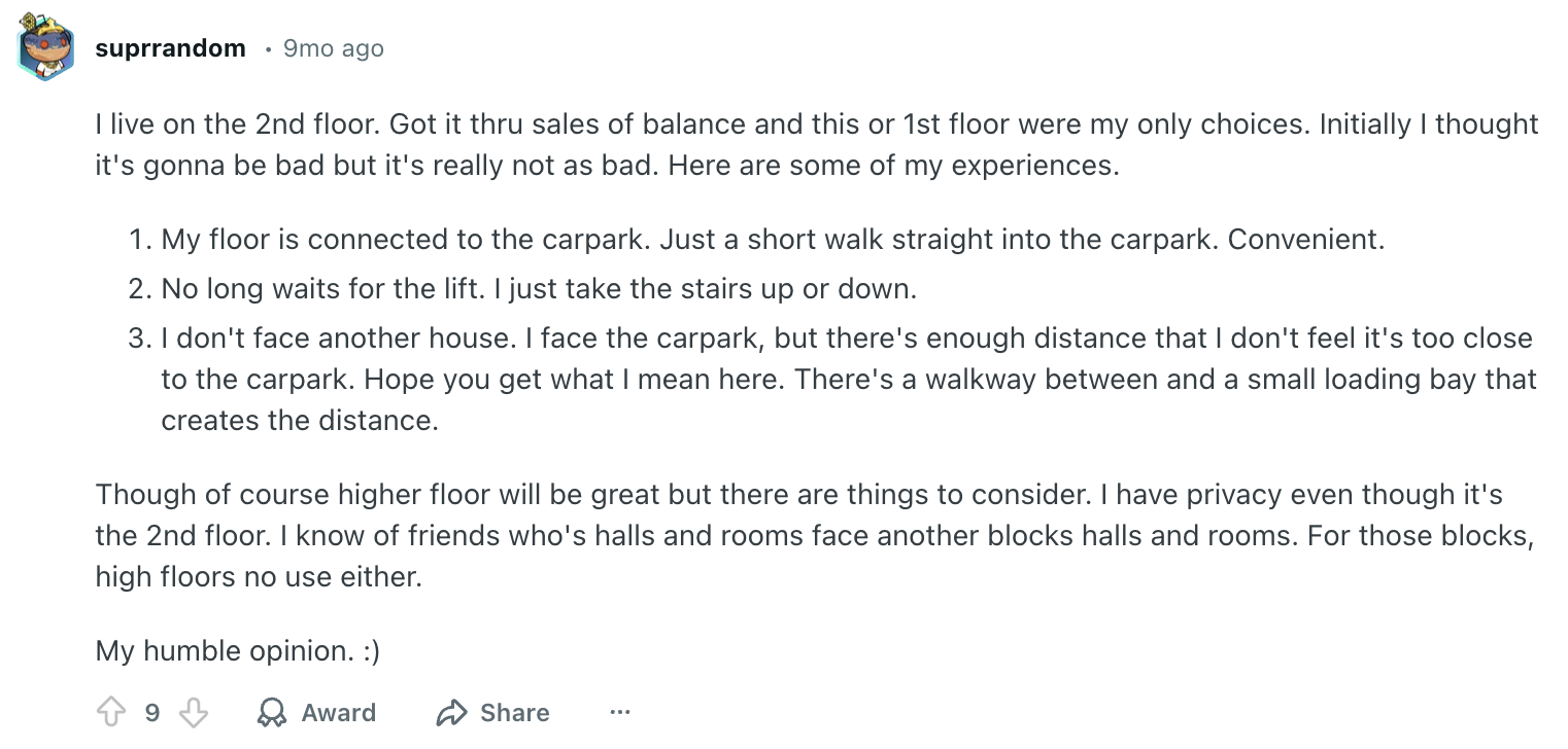 reddit benefits of staying near car park