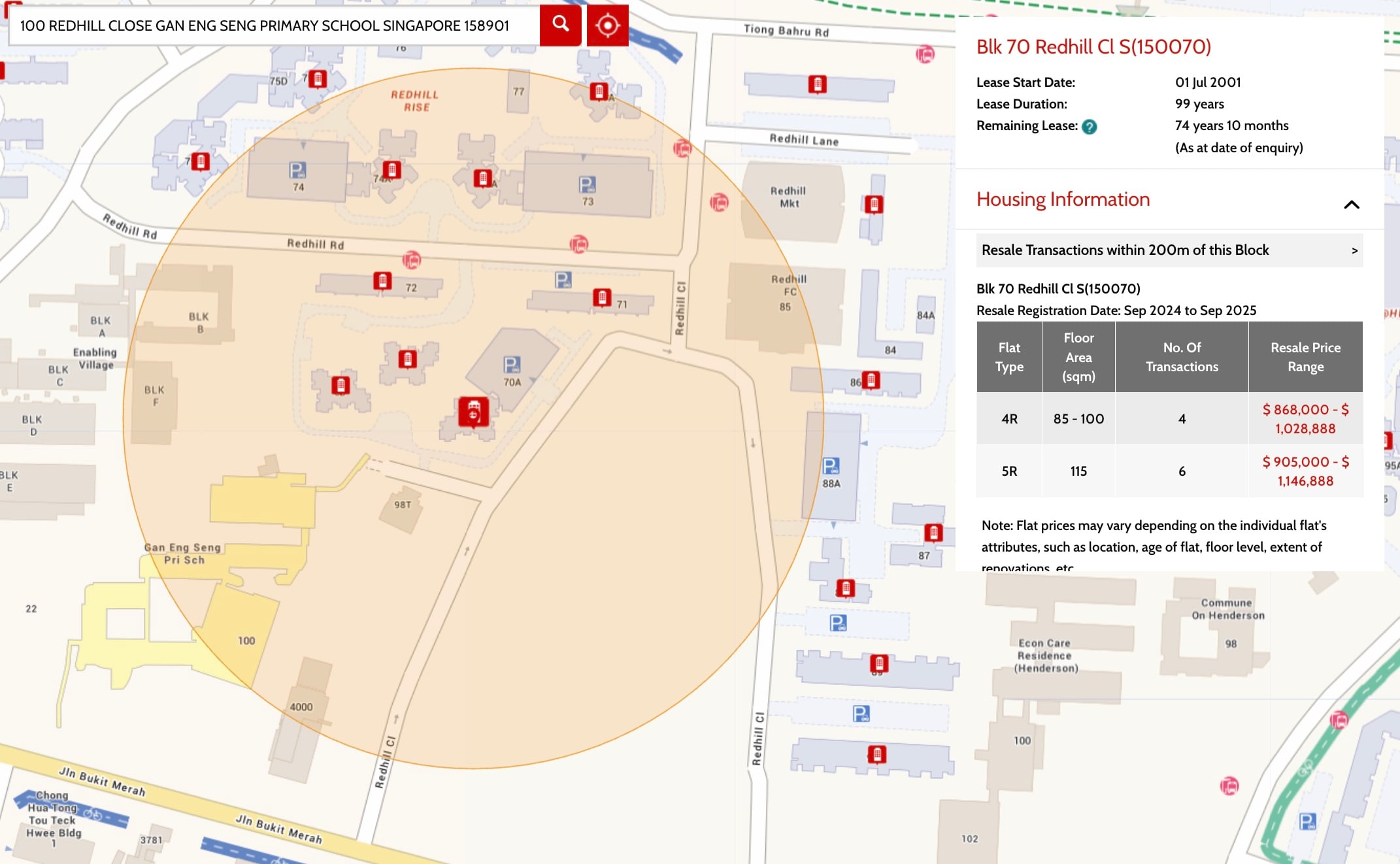 redhill resale prices