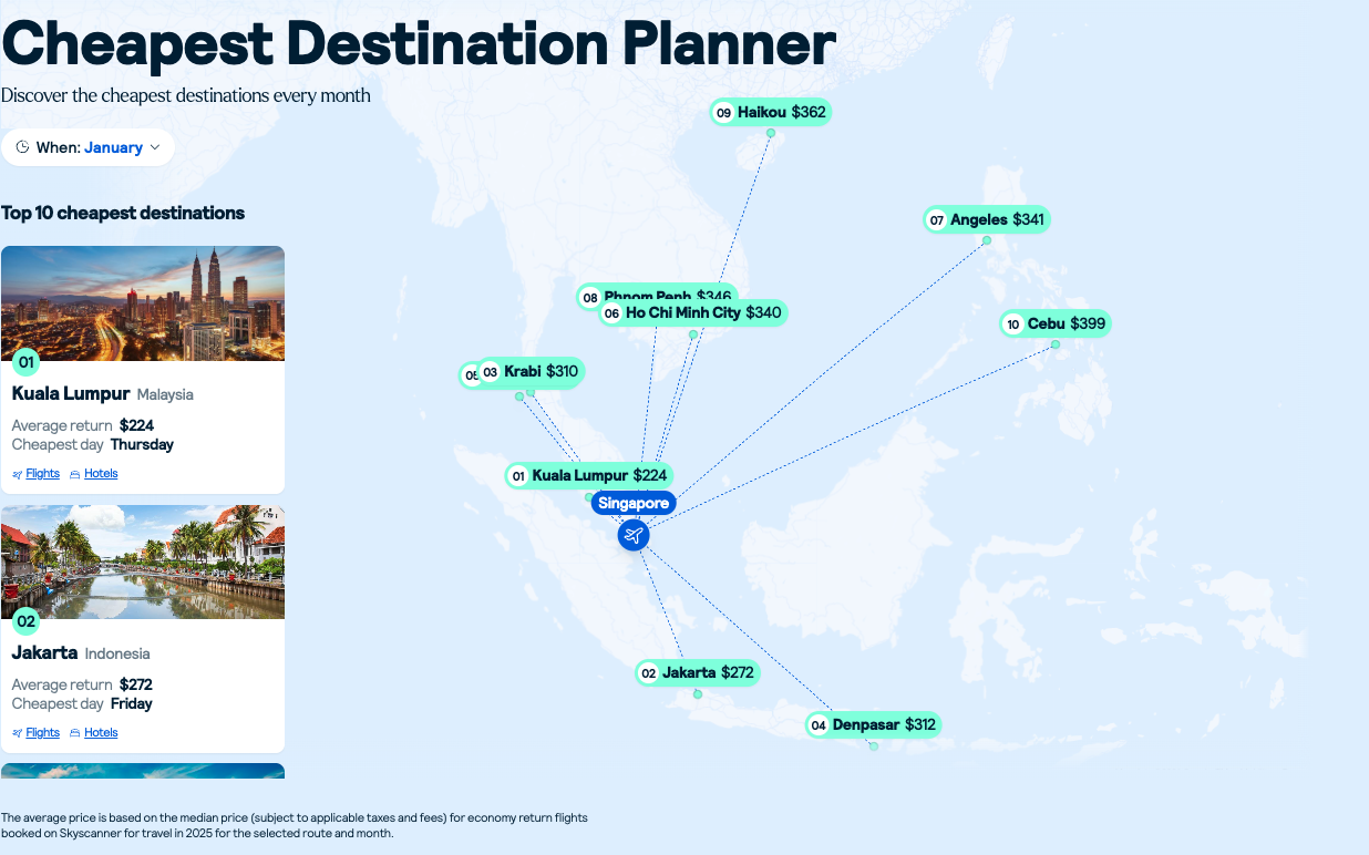 skyscanner cheap destination planner